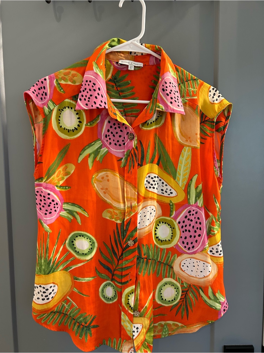Bright Tropical Fruit Button-Up Shirt - Orange